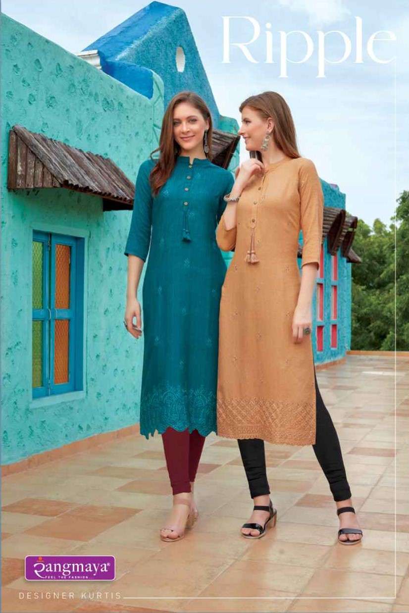 Rangmaya Ripple Ethnic Wear Fancy Straight Kurti Catalog Wholesaler