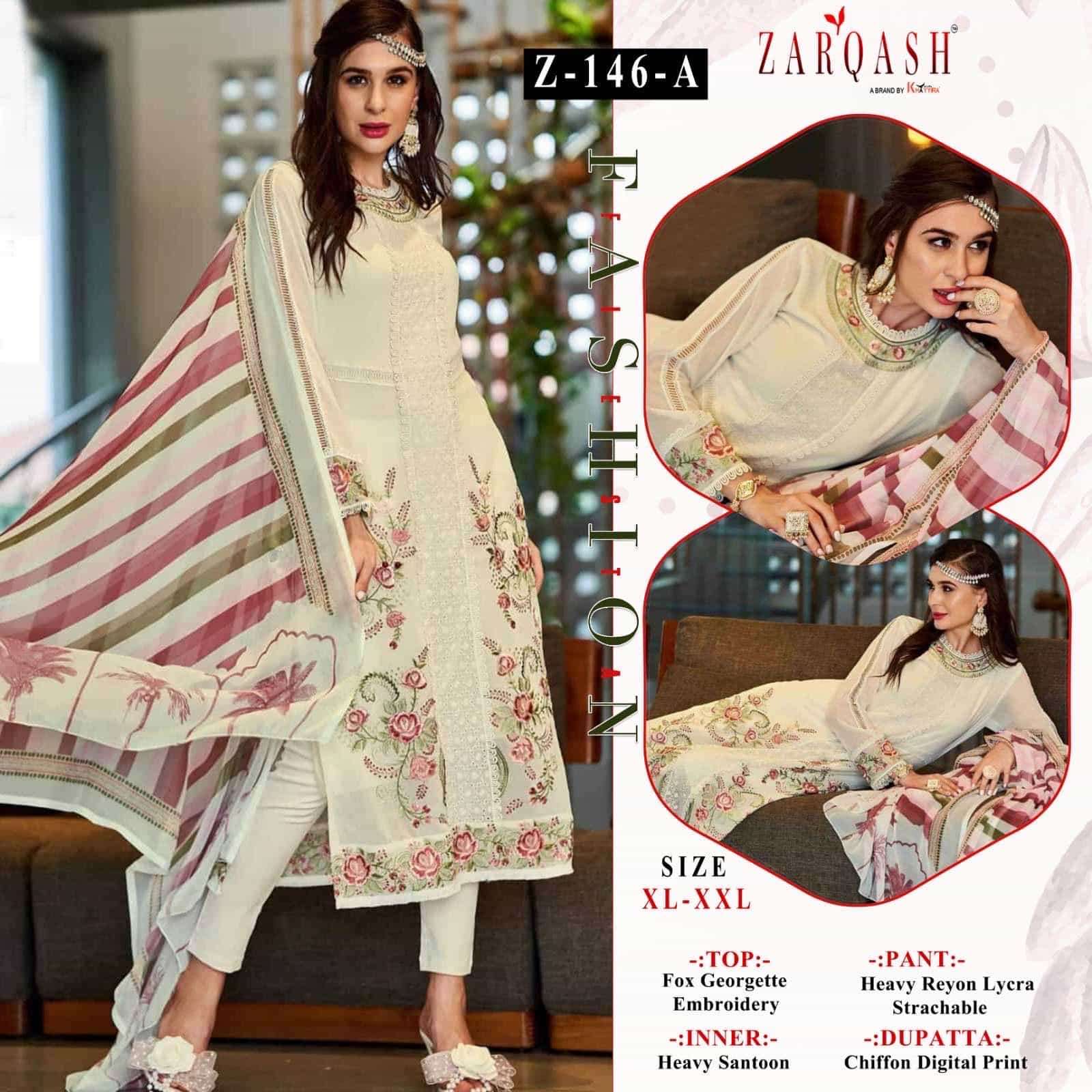 Zarqash Z 146 Colors Pakistani Style Designer Suit Online Wholasaler