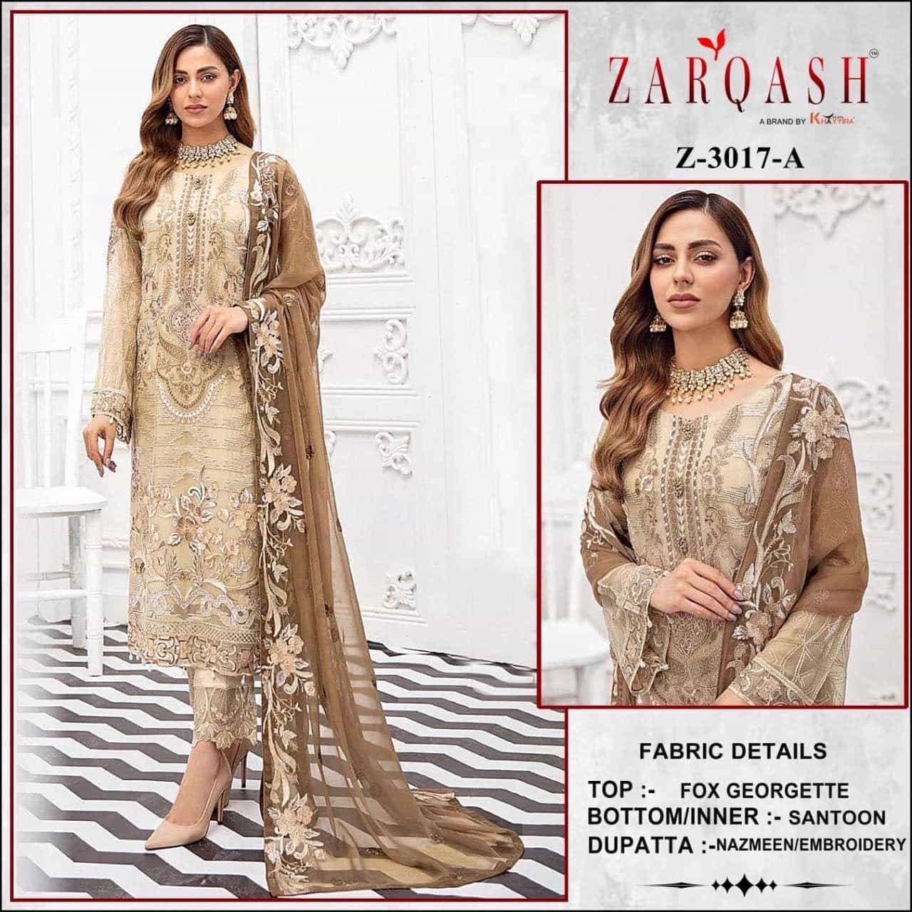 Zarqash Z 3017 Colors Pakistani Style Party Wear Suit Wholasaler