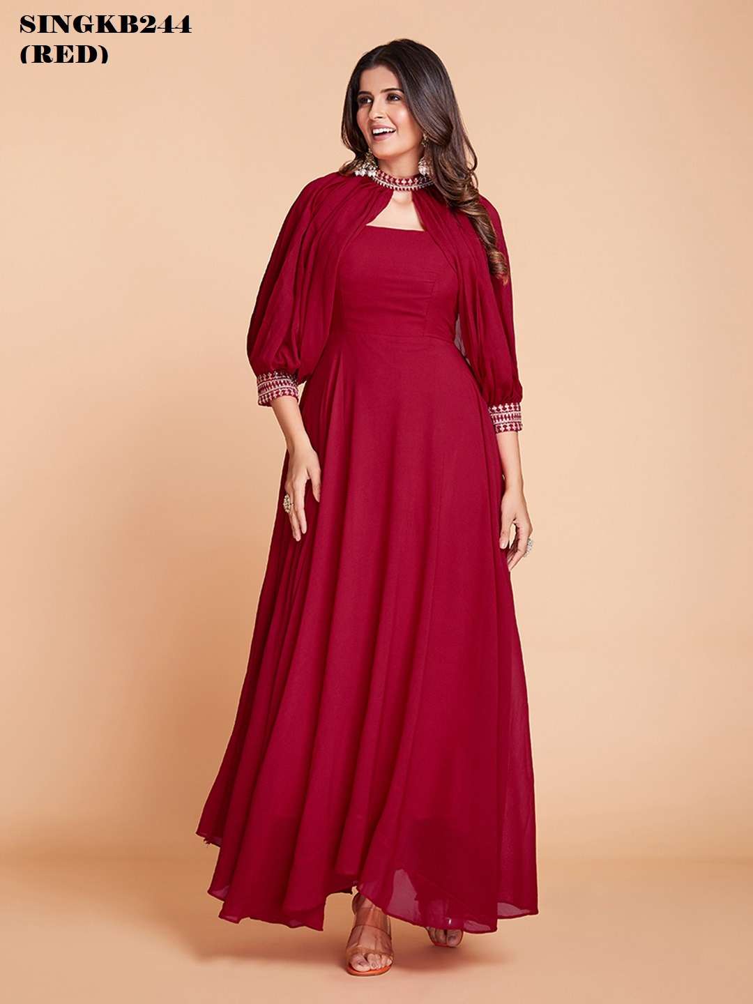 Arya Designs Singkb 244 Red Partywear Designer Gown Latest Collection