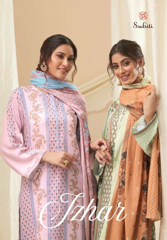 Sudriti Izhar Exclusive Cotton Satin Digital Print Fancy Ladies Suit Exporter