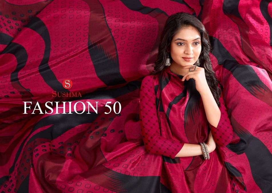 Sushma Fashion 50 Fancy Printed Daily Wear Crape Silk Saree Catalog Dealers
