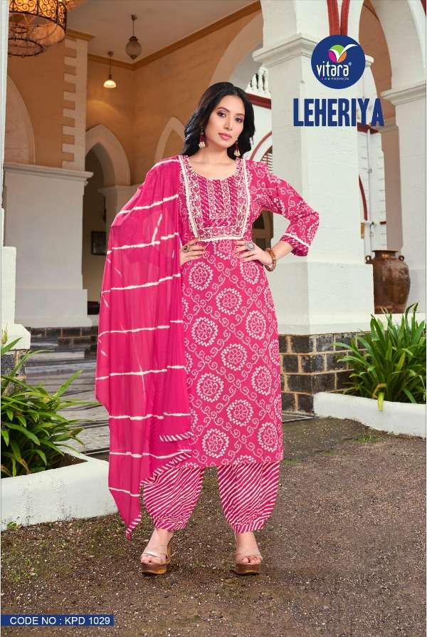 Leheriya Printed Cotton Straight Kurti in Dark Pink : TTV60