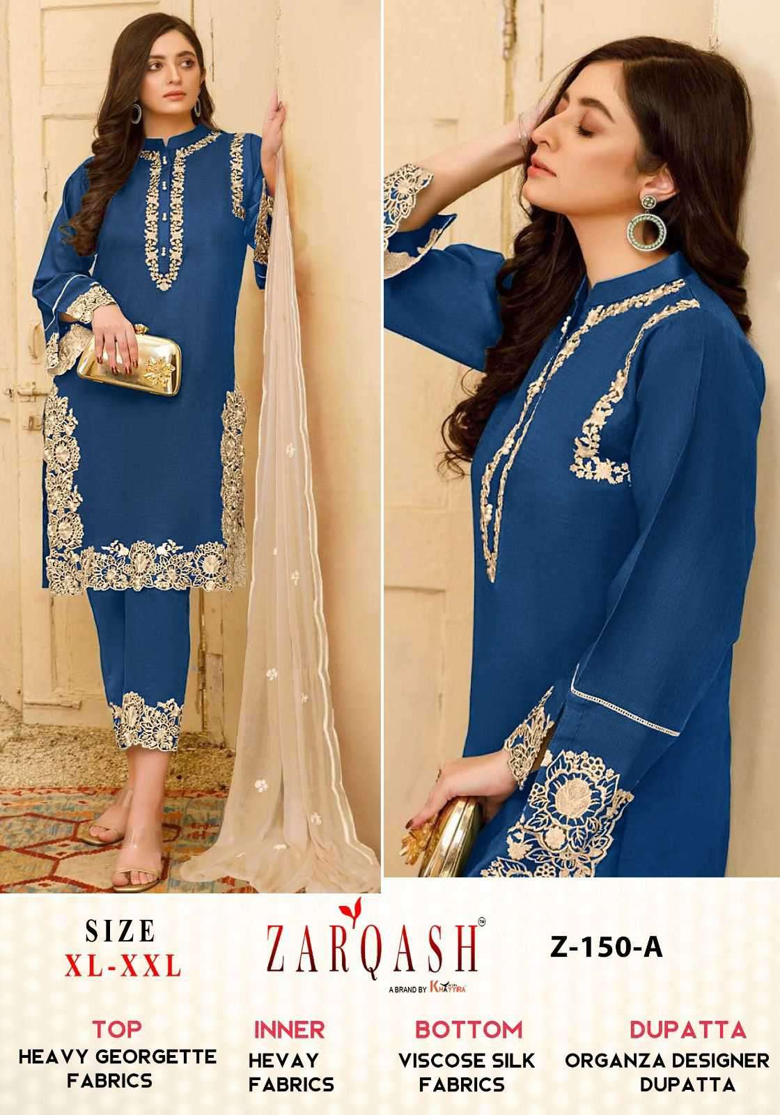 Zarqash Z 150 Colors Pakistani Party Wear Style Designer Readymade Suit Collection