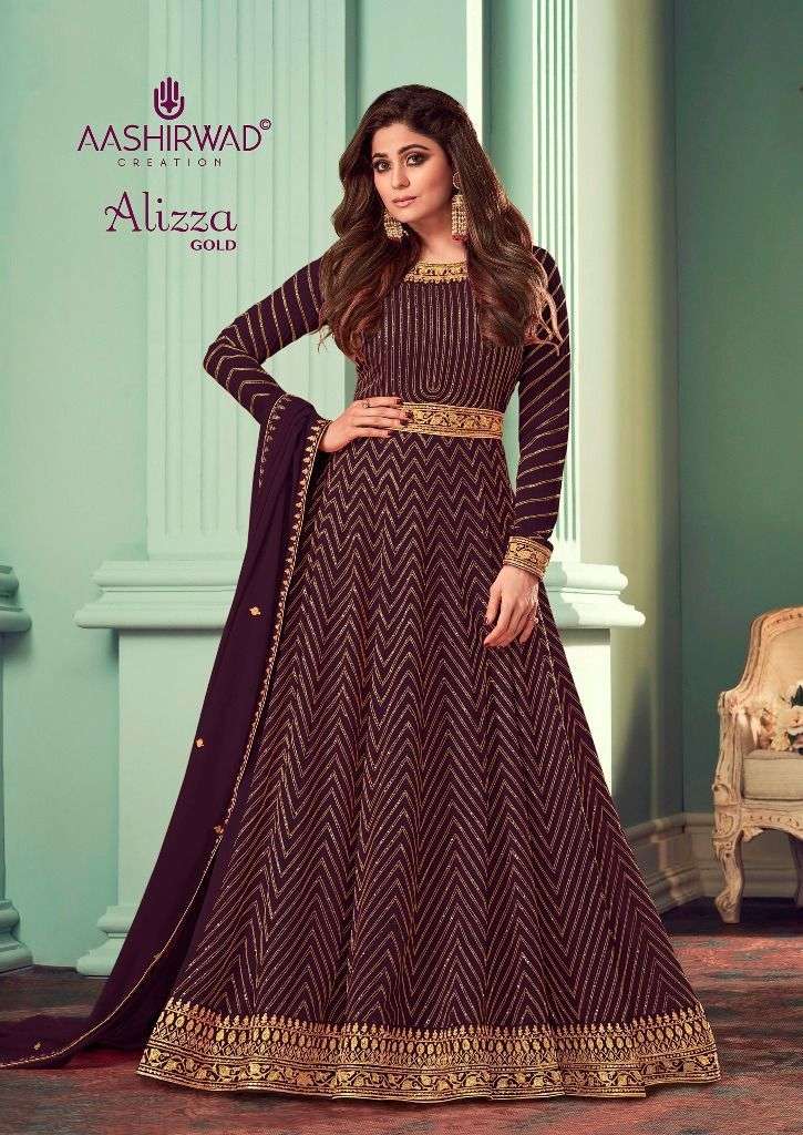 Aashirwad 8529 Alizaa Gold Party Wear Style Designer Anarkali Dress Collection