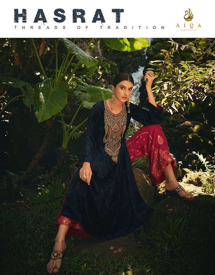 Aiqa Hasrat Pure Velvet Fancy Designs Salwar Suit Catalog Wholesaler