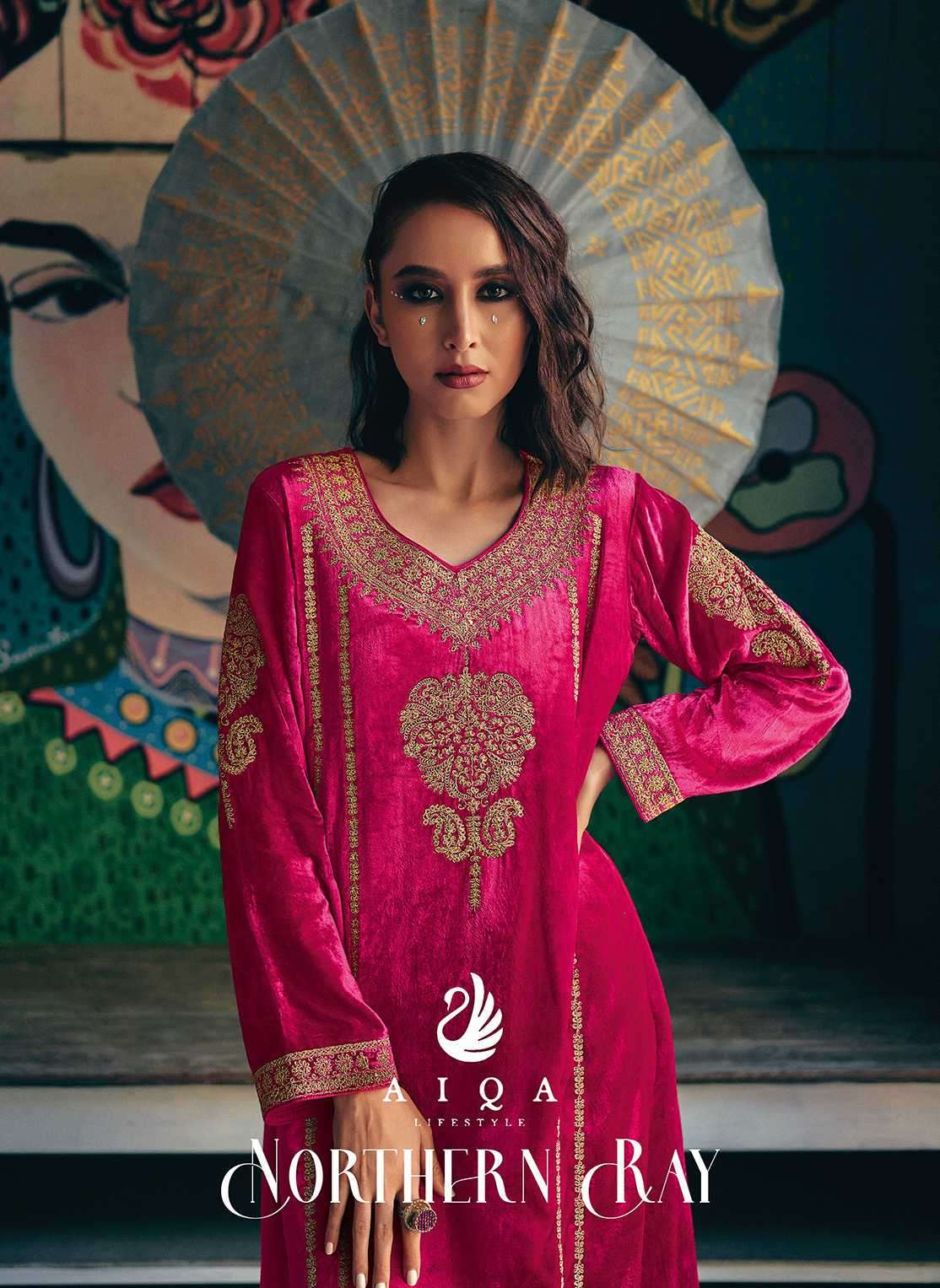 Aiqa Northern Ray Designer Straight Style Partywear Velvet Dress Exporter