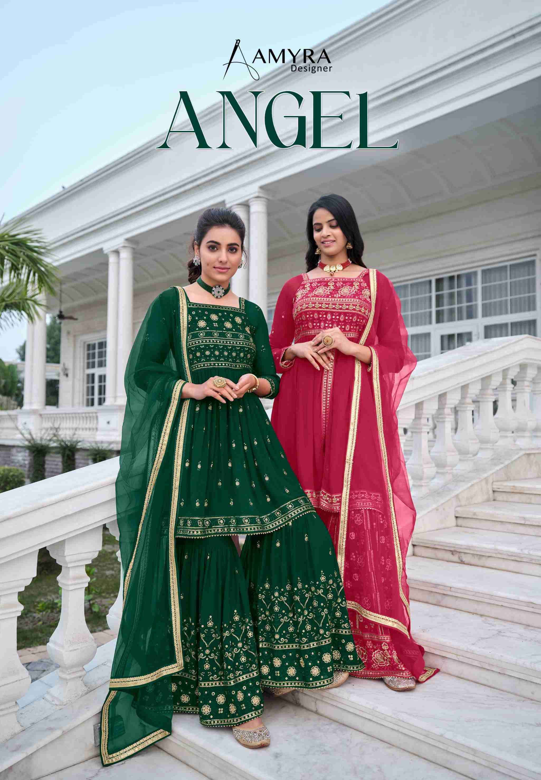 Amyra Designer Angel Lates Designs Wedding Wear Sharara Dress New Designs