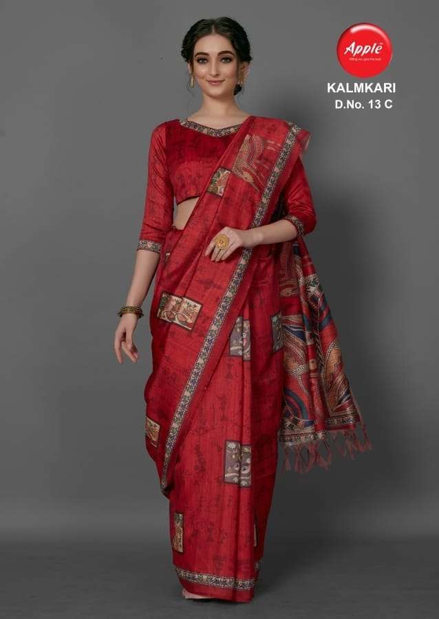 Apple Kalmkari Vol 13 Fancy Silk Traditional Wear Saree New Collection