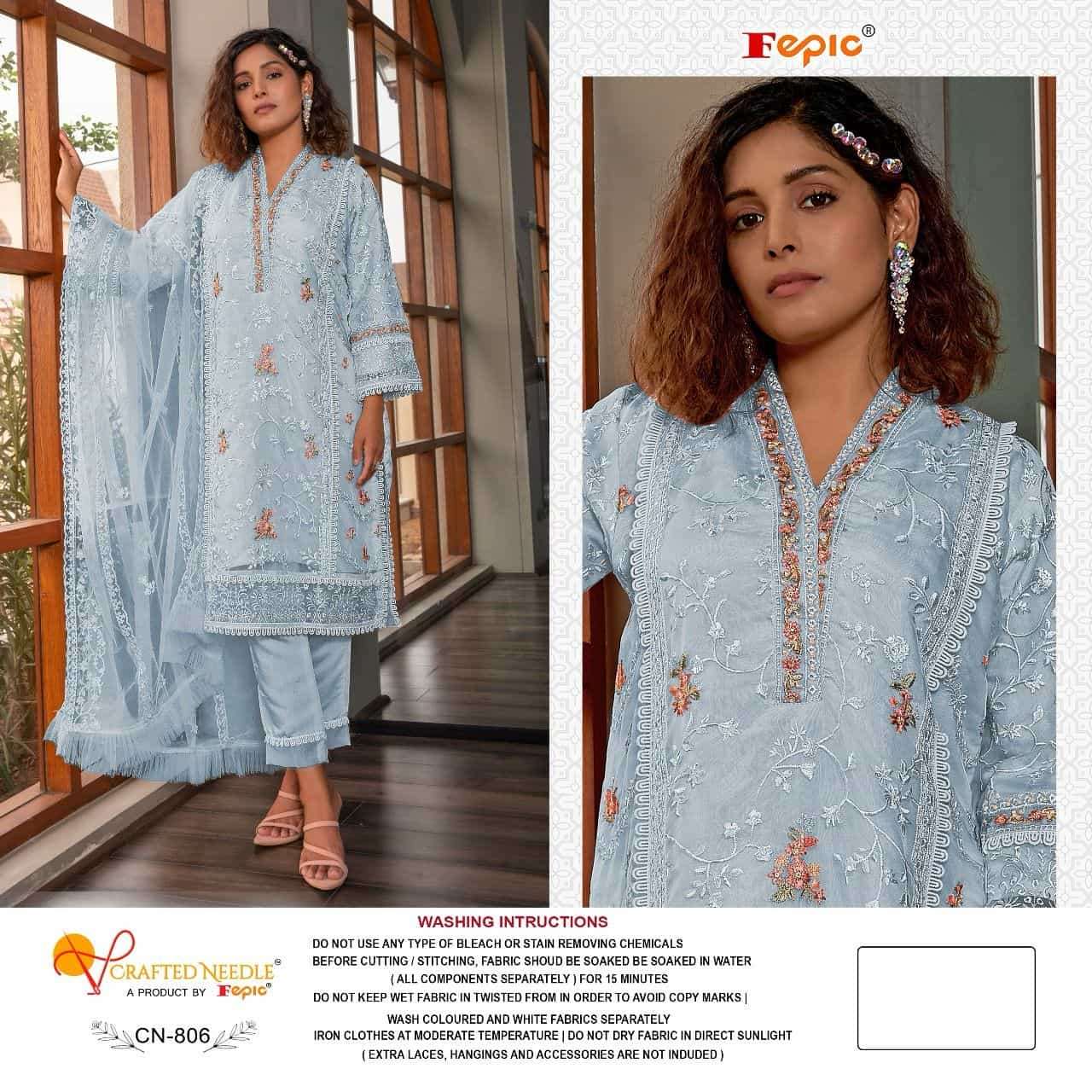 Crafted Needle CN 806 By Fepic Readymade Designer Style Pakistani Suit Exporter 