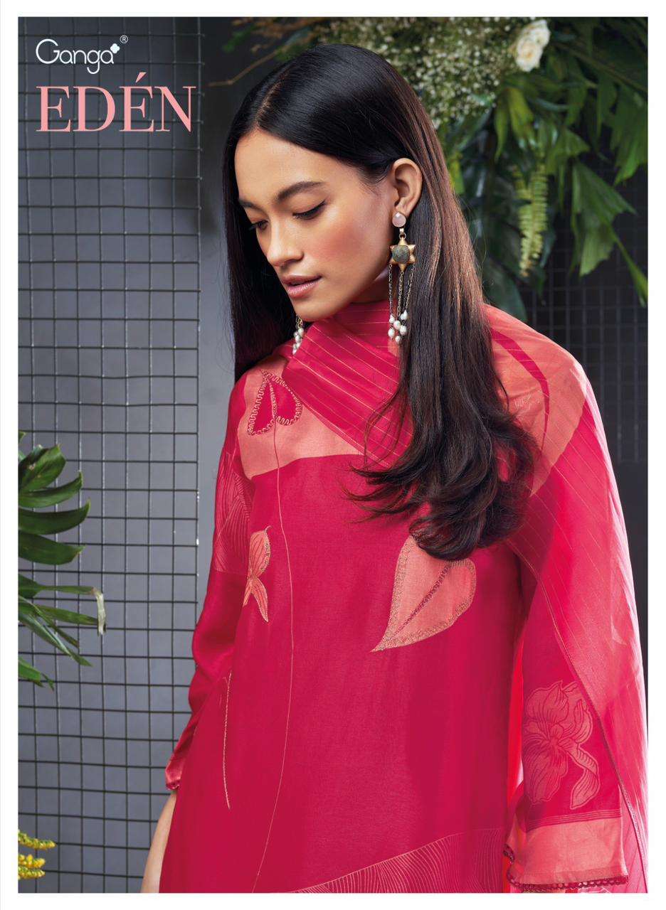 Ganga Eden Premium Designs Fancy Russian Silk Branded Ladies Suit Suppliers