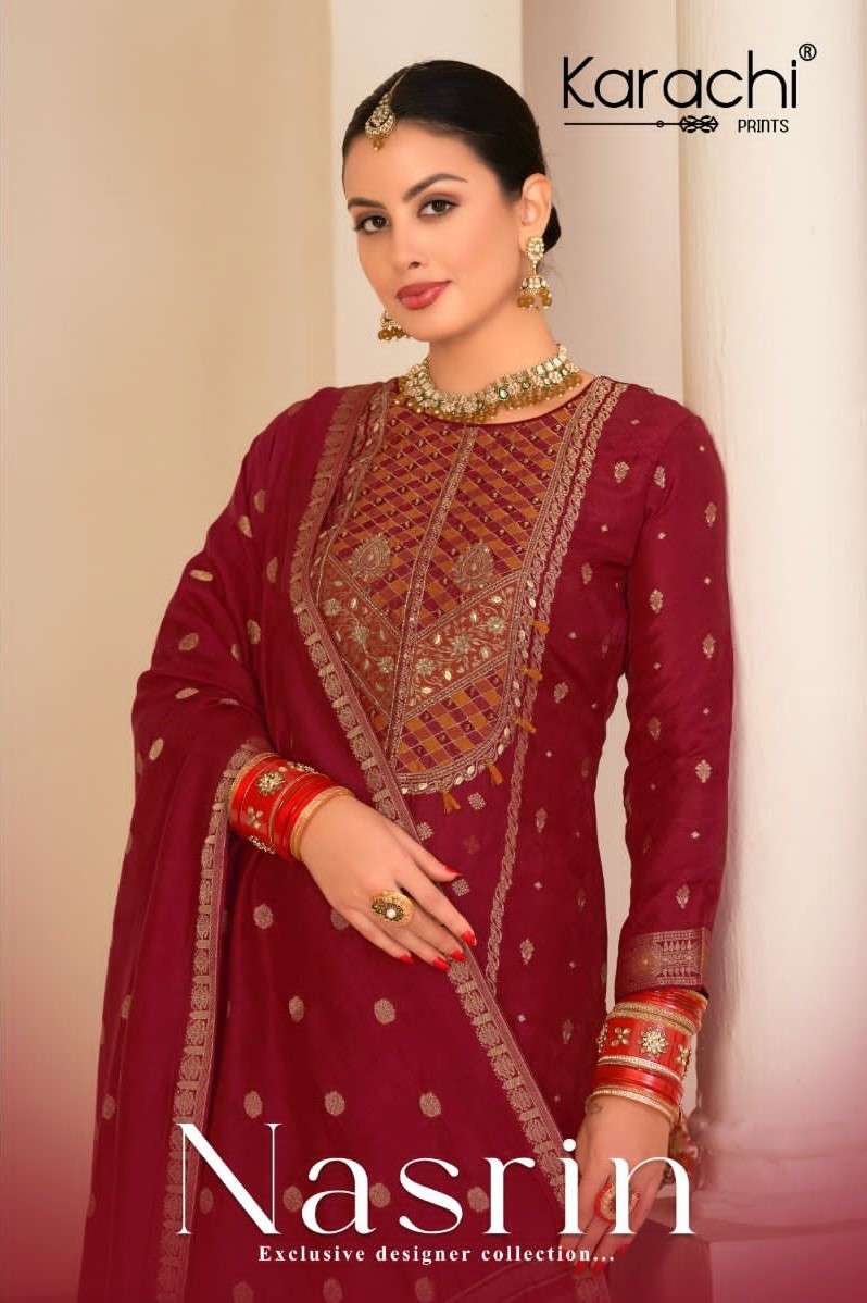 Karachi Prints Nasrin Exclusive Designer Jacquard Silk Dress Latest Designs