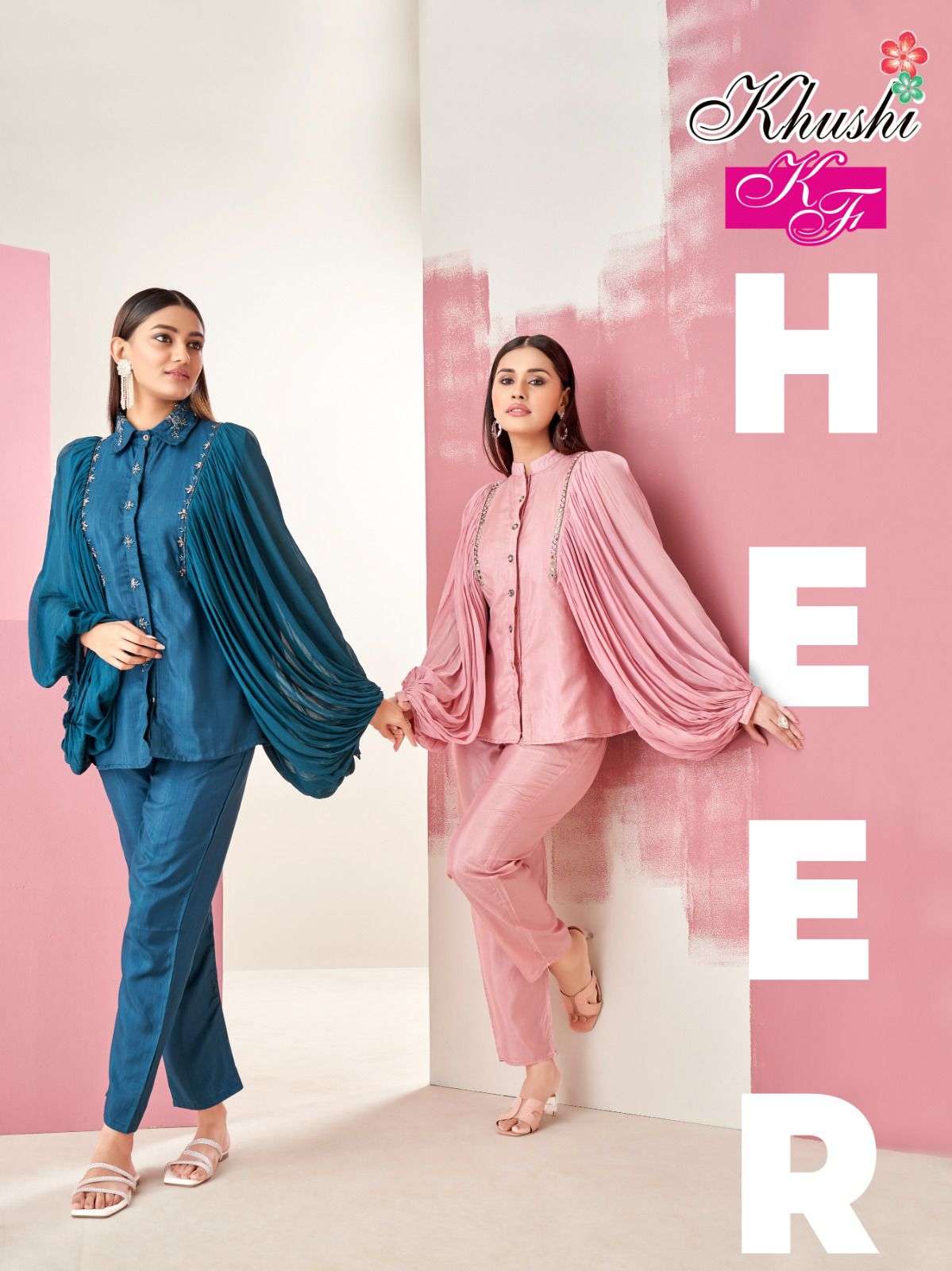 Khushi Fashion Heer Fancy Georgette Silk Cord Set Western Outfit Wholesaler