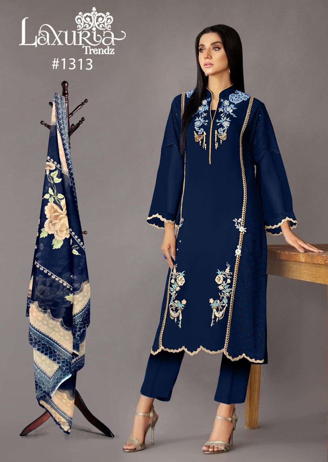 Laxuria Trends 1313 Straight Style Pakistani Kurti Pant Dupatta Catalog Wholesaler