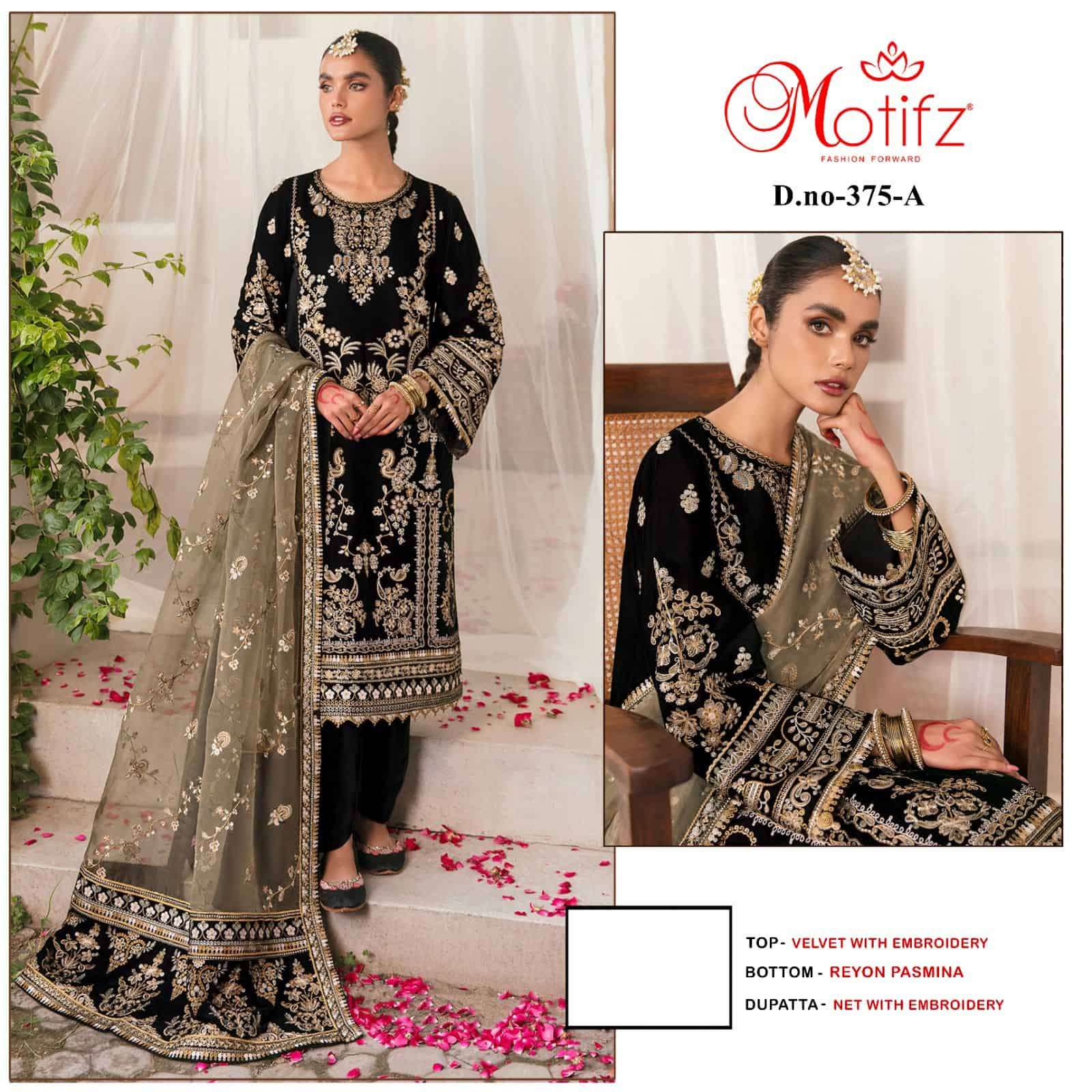 Motifz 375 Colors Exclusive Heavy Designer Pakistani Velvet Suit Wholesaler