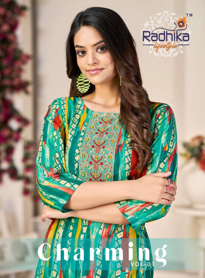 Radhika Lifestyle Charming Vol 1 Stylish Straight Designs Kurti Online Sales Dealers