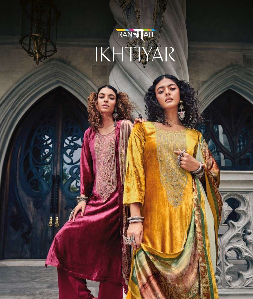 Rangati Prints Ikhtiyar Premium Designs Fancy Velvet Dress Catalog Dealers