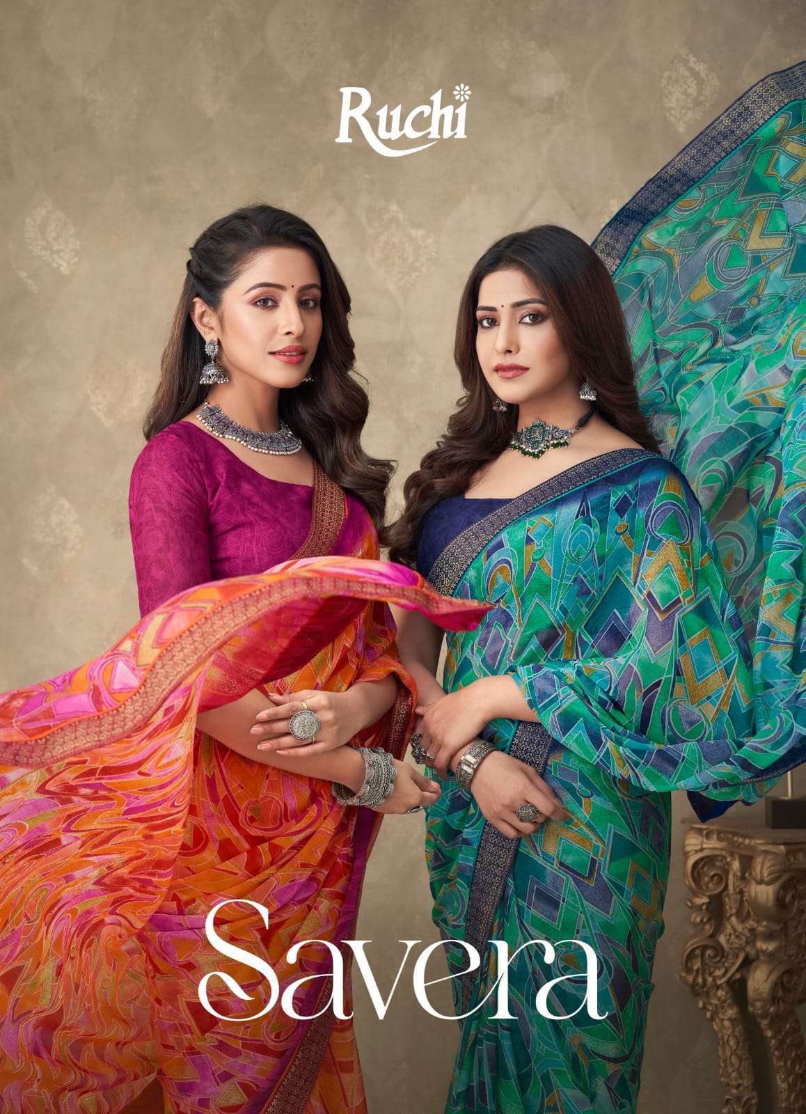 Ruchi Saree Savera 7th Edition Fancy Print Chiffon Saree Online Sales Exporter