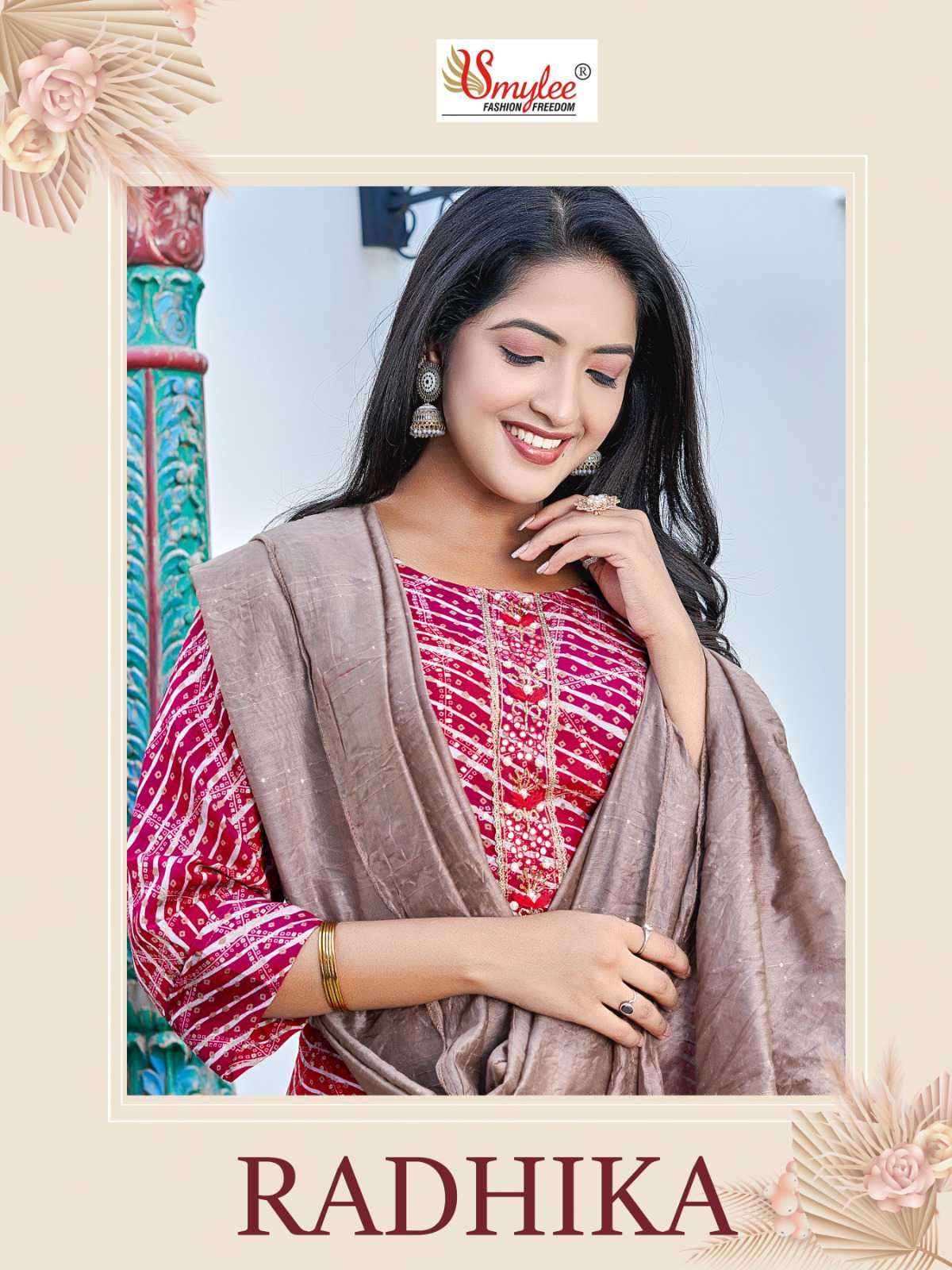 Smylee Radhika Fancy Silk Exclusive Kurti Pant Dupatta Set Suppliers