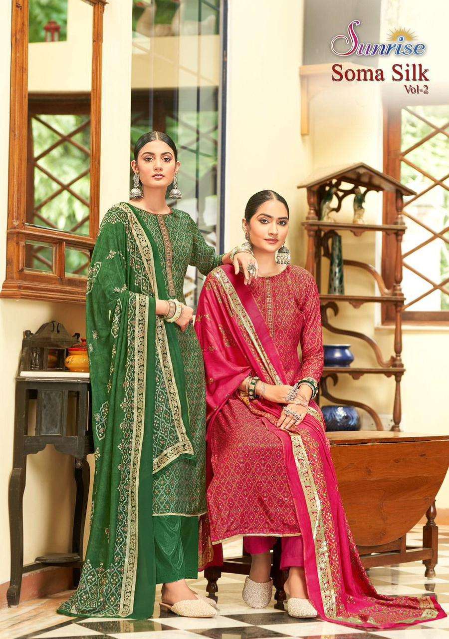 Sunjyoti Soma Silk Vol 2 Fancy Muslin Exclusive Ladies Suit Catalog Dealers