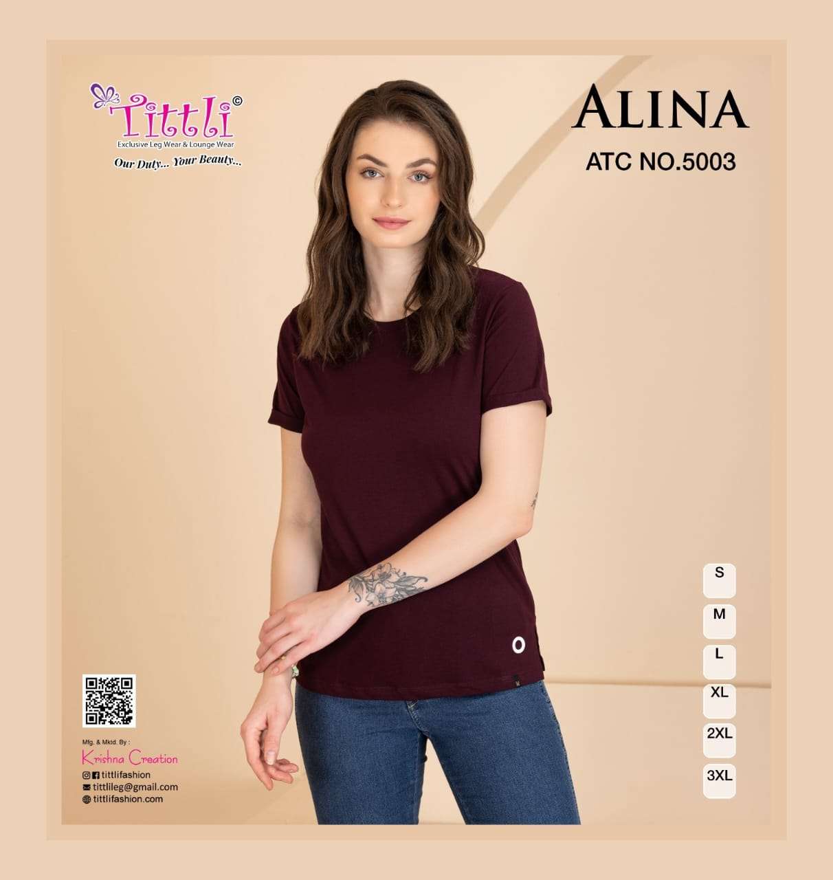 Tittli Alina Ladies Wear Branded Night T Shirt Online Sales Exporter