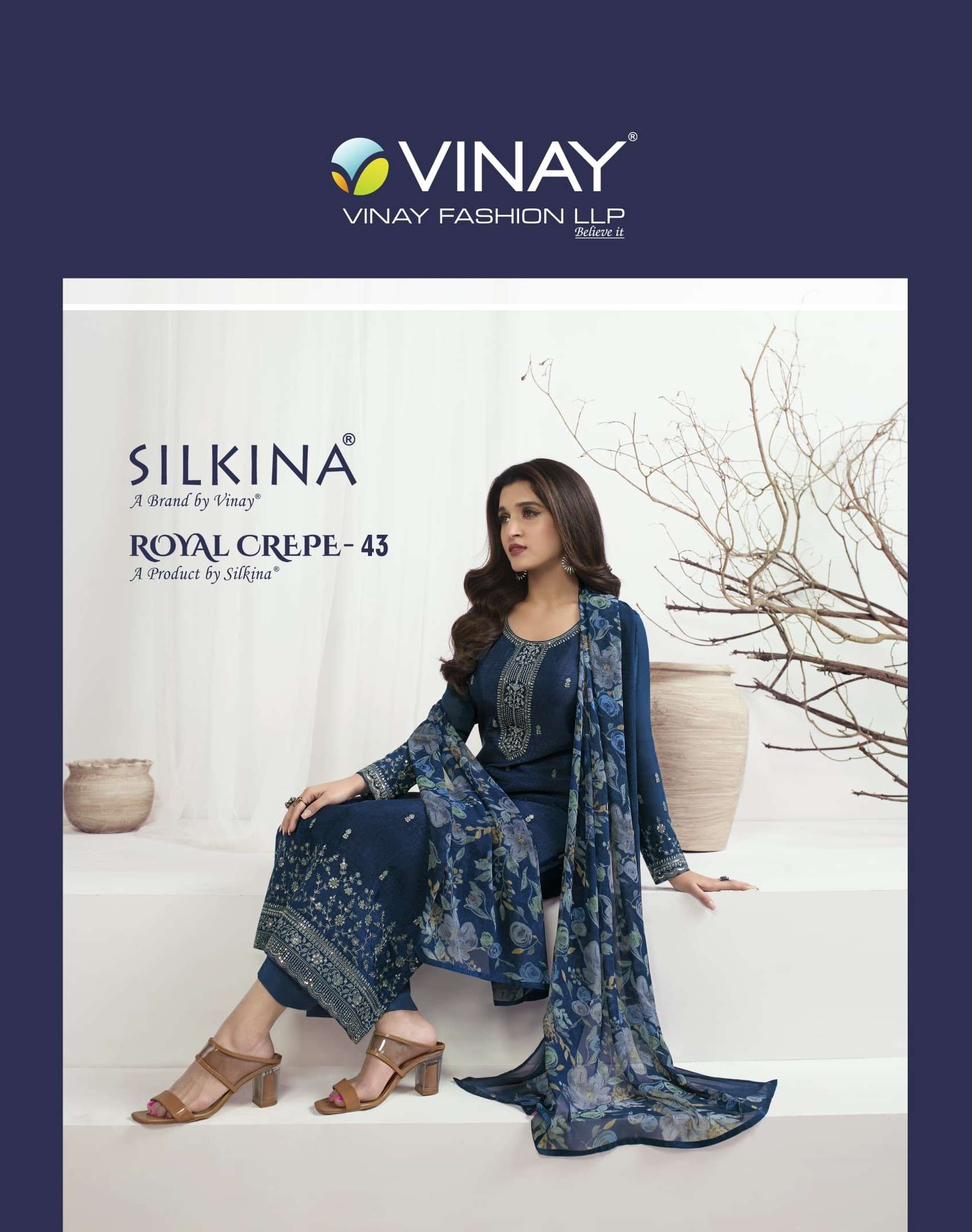 Vinay Fashion Silkina Royal Crepe Vol 43 Crepe Suit Catalog Wholesale Price