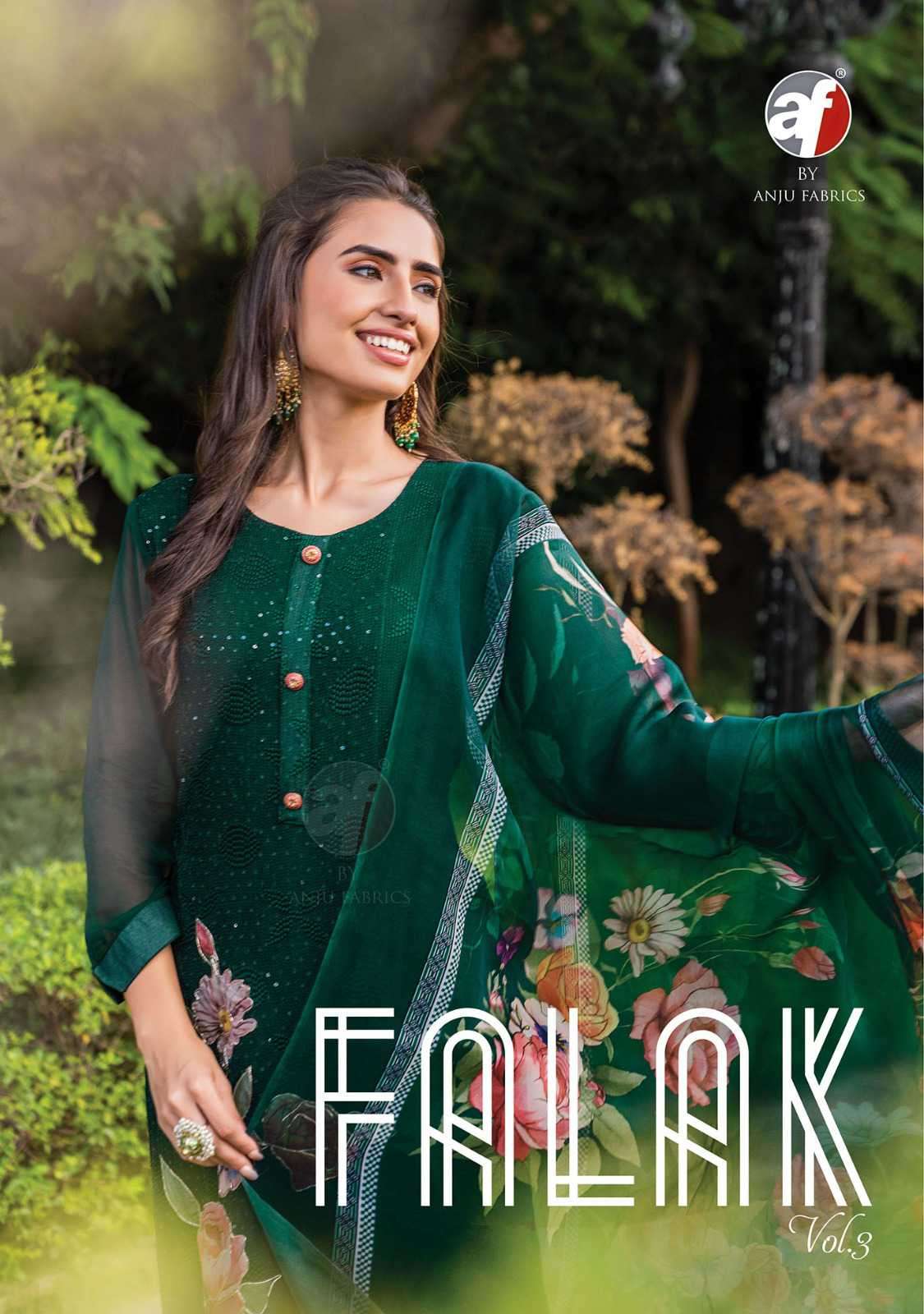 Af Stock Out Falak Vol 3 By Anju Fabrics Designer Kurti Pant Dupatta Set Dealers
