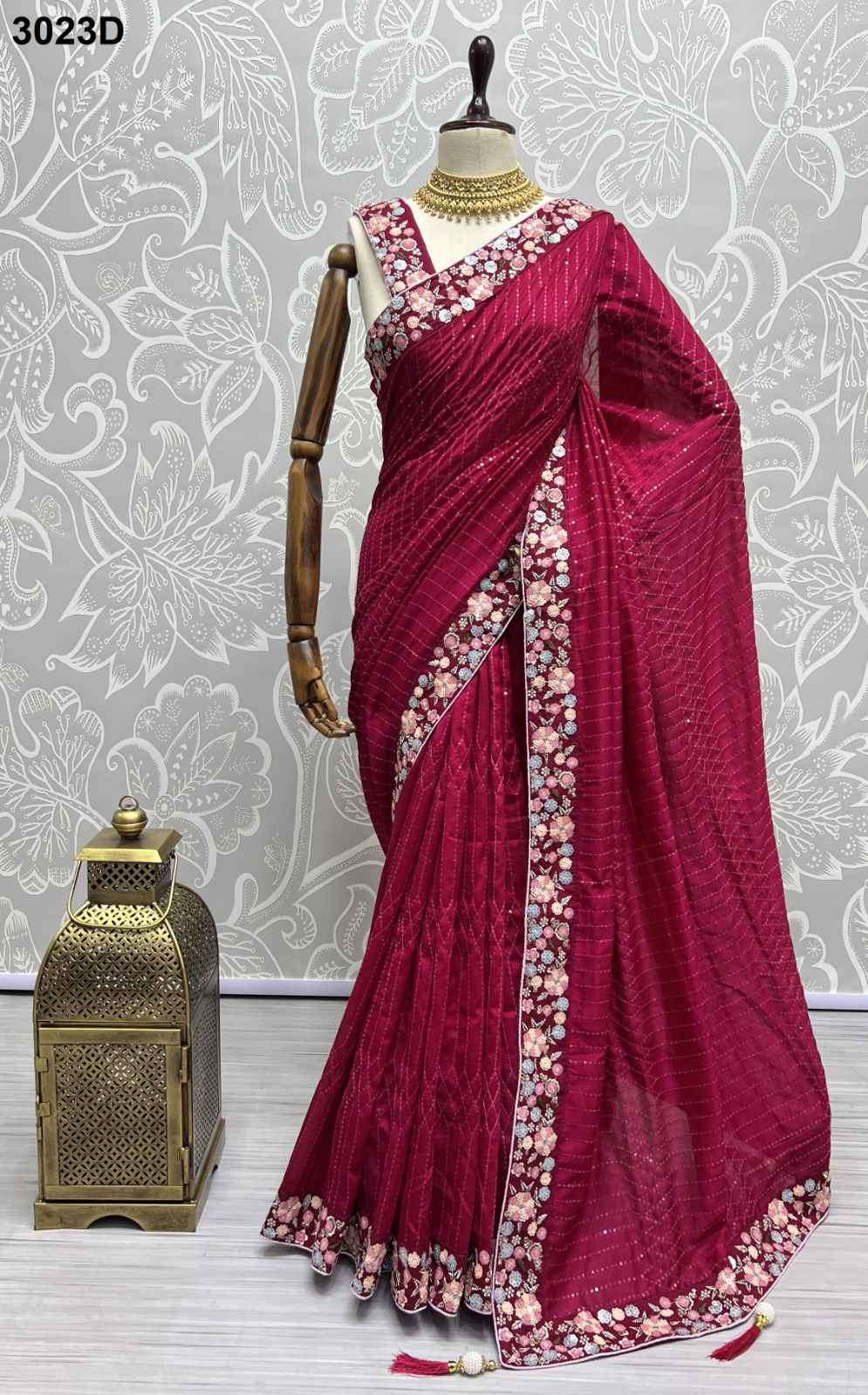 Anjani Art 3023 Colors Fancy Silk Partywear Saree Catalog Exporter