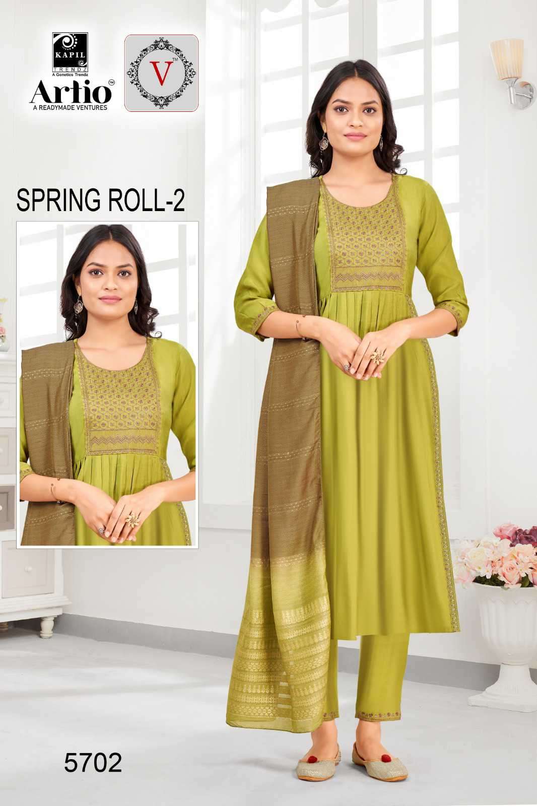 Artio Spring Roll Vol 2 By Kapil Trends Festive Wear Kurti Pant Dupatta Wholesalers