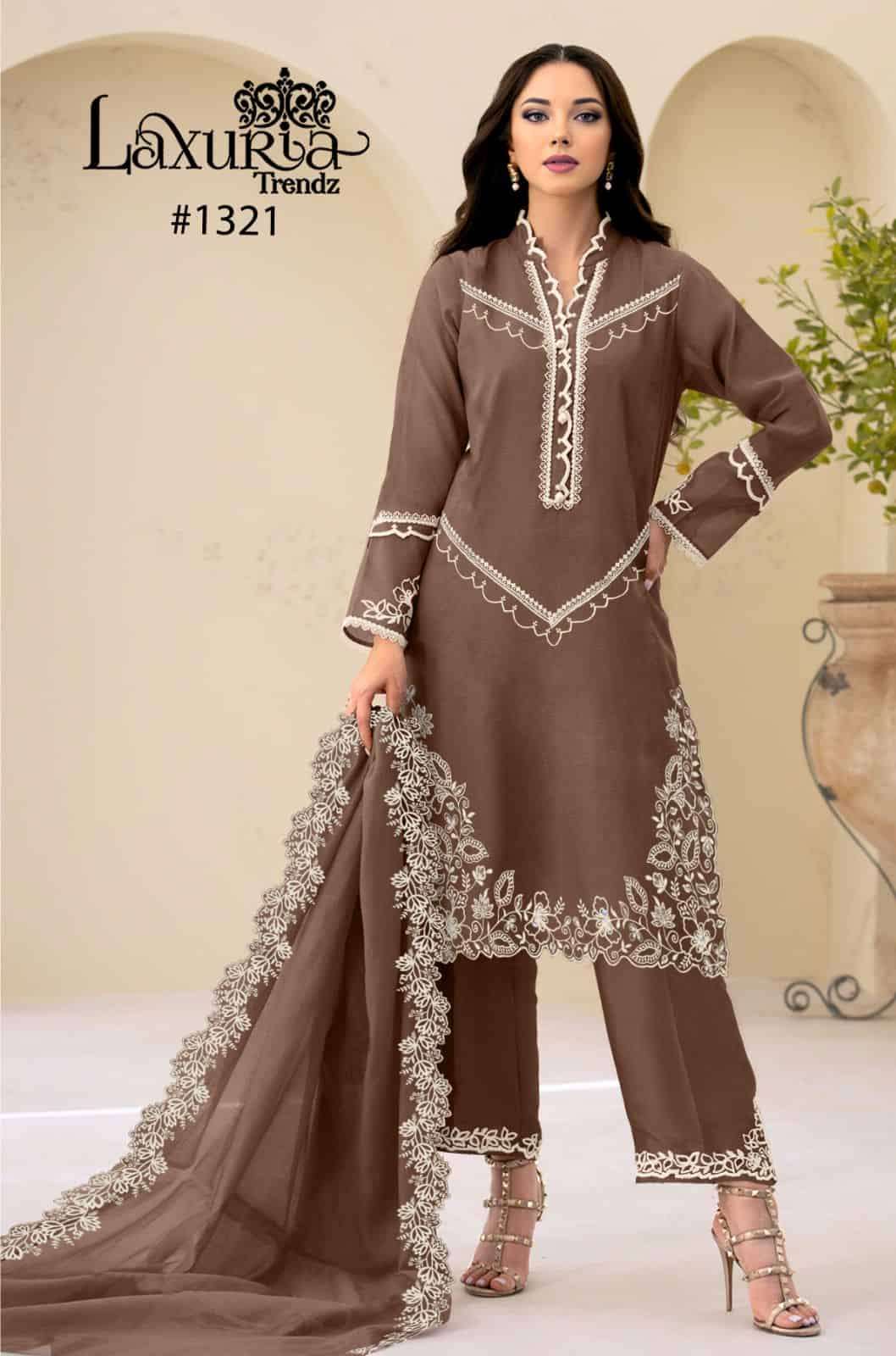 Laxuria Trends 1321 Pakistani Style Fancy Designer Kurti Pant Dupatta Set Wholesaler