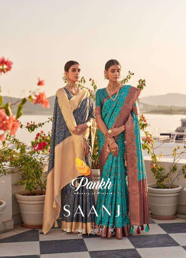 Pankh Saanj 6401 To 6409 Fancy Silk Festive Wear Saree Suppliers New Collection