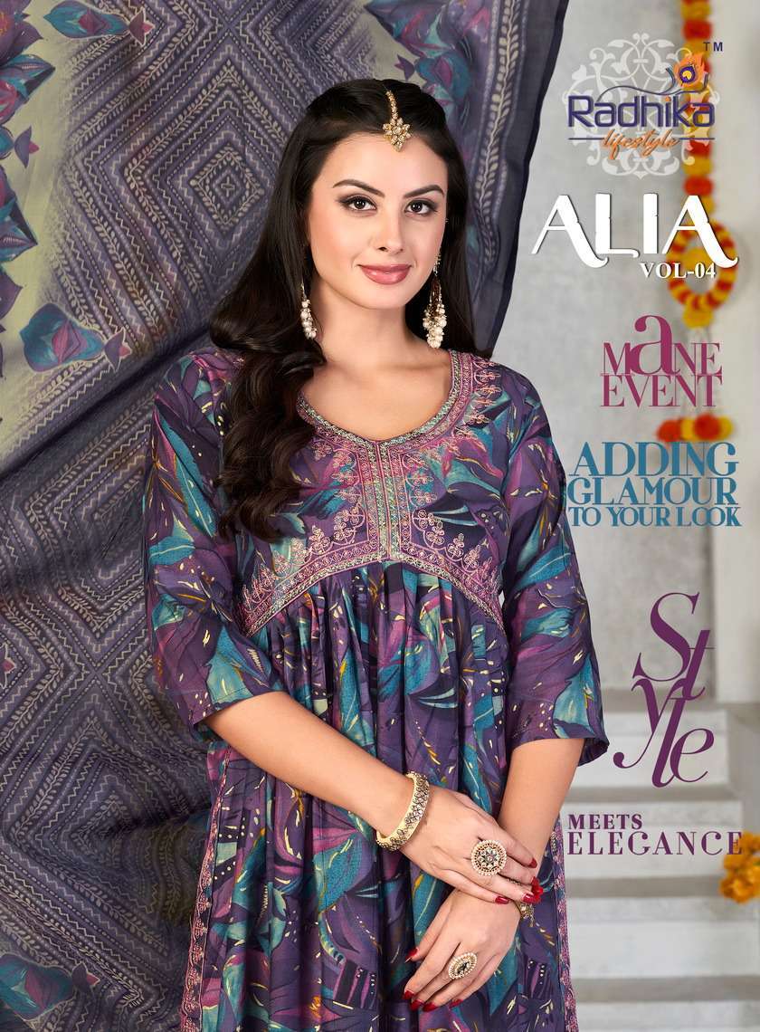 Radhika Lifestyle Alia Vol 4 New Designs Aaliya Style Kurti Pant Dupatta Set Exporter