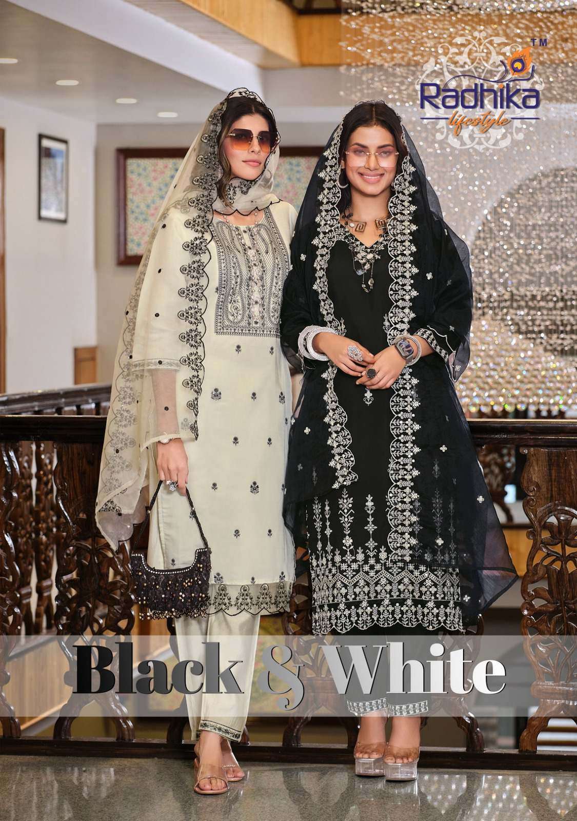 Radhika Lifestyle Black And White Vol 1 Designer Kurti Pant Dupatta Set Suppliers