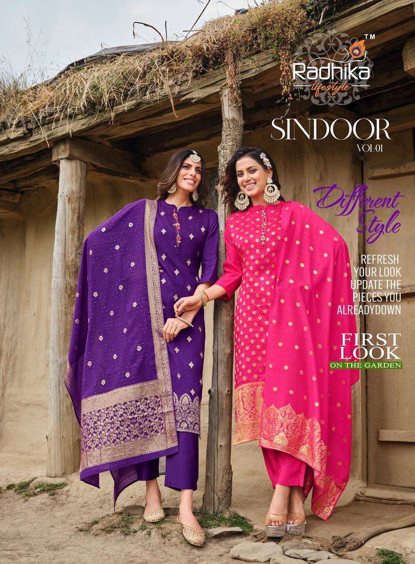 Radhika Lifestyle Sinddor Vol 1 Exclusive Festive Wear Kurti Bottom Dupatta Sets Dealers