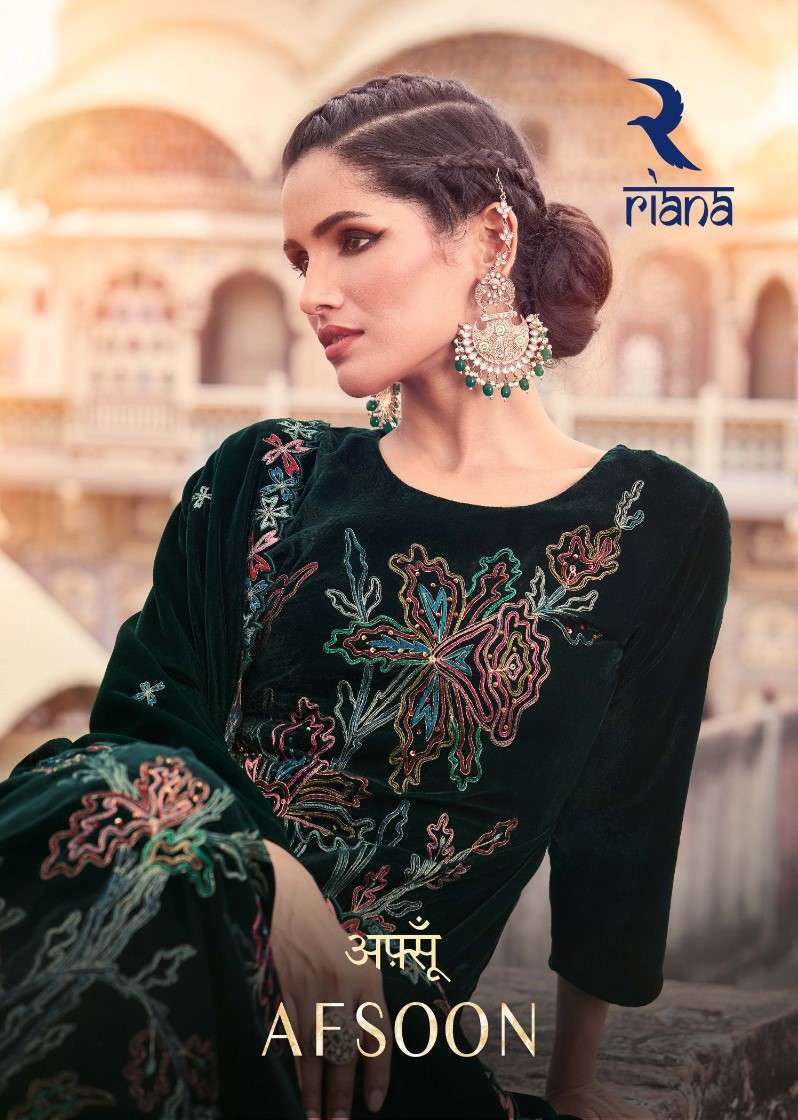 Riana Afsoon Latest Designs Velvet Designer Winter Collection Partywear Suits