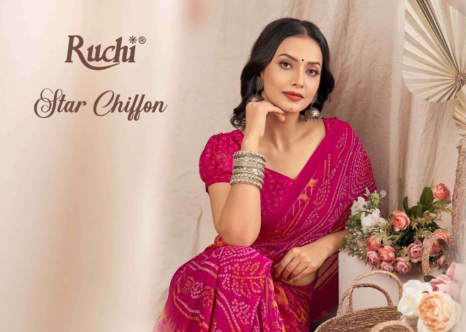 Ruchi Saree Star Chiffon 137th Edition Fancy Chiffon Bandhani Saree Wholesaler
