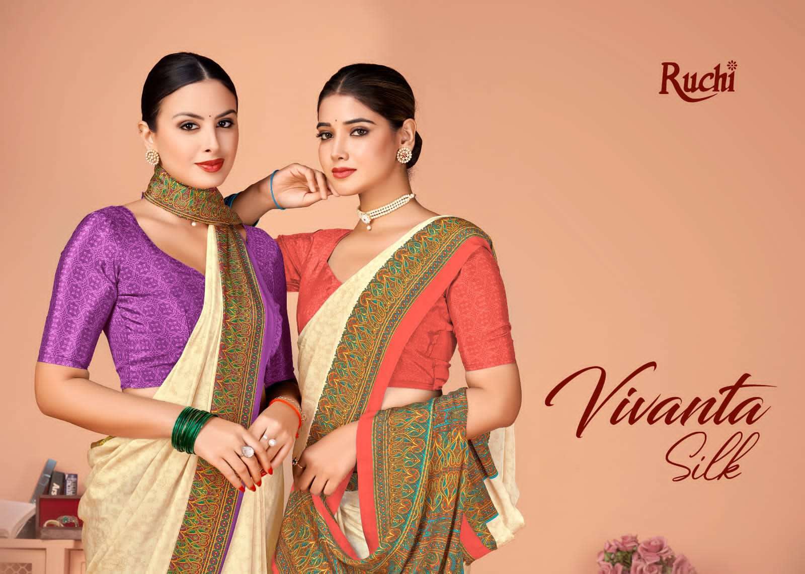 Ruchi Saree Vivanta Silk 23rd Edition Fancy Crape Silk Saree Catalog Wholesaler