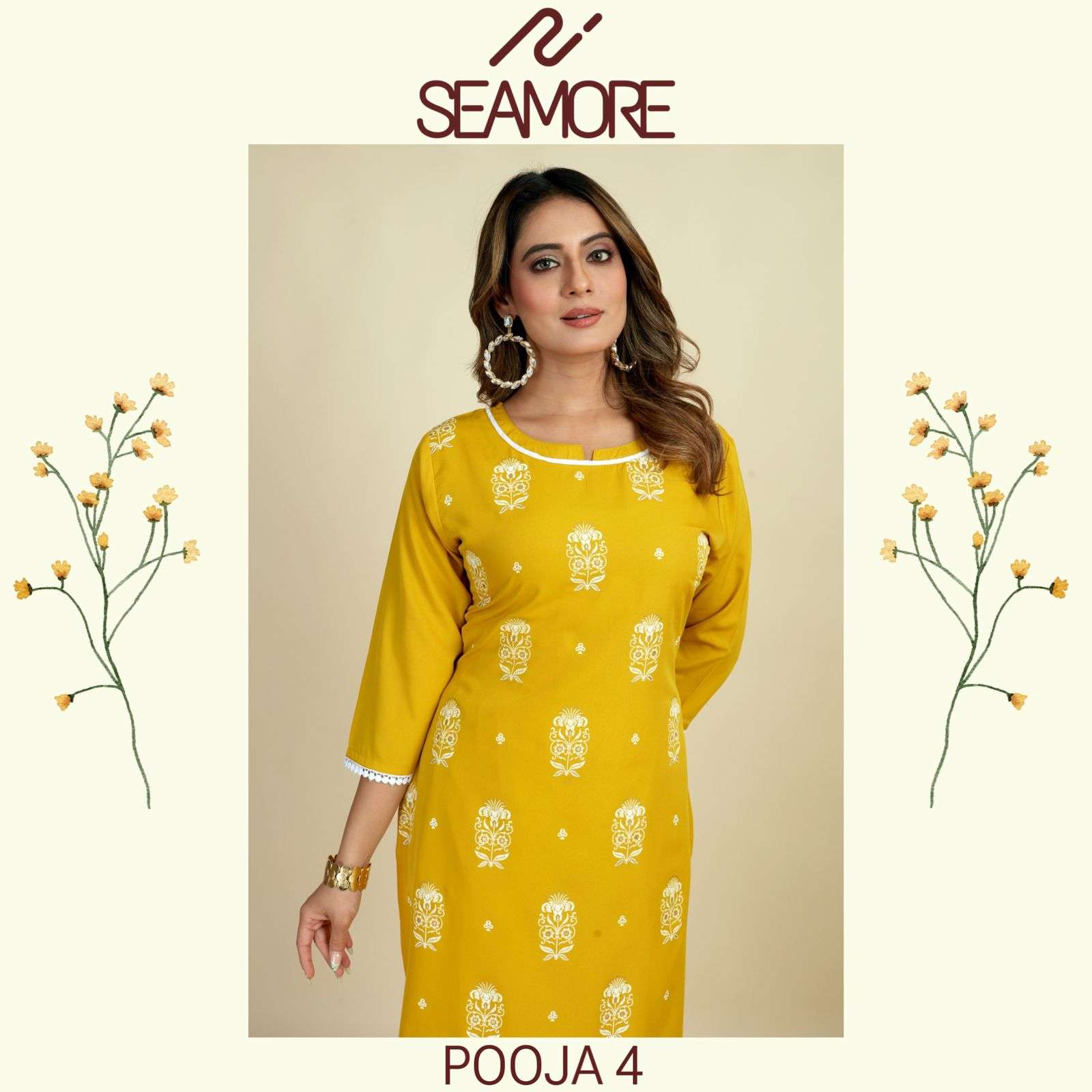 Seamore Pooja Vol 4 Combo Designs Kurti Bottom Set New Collection