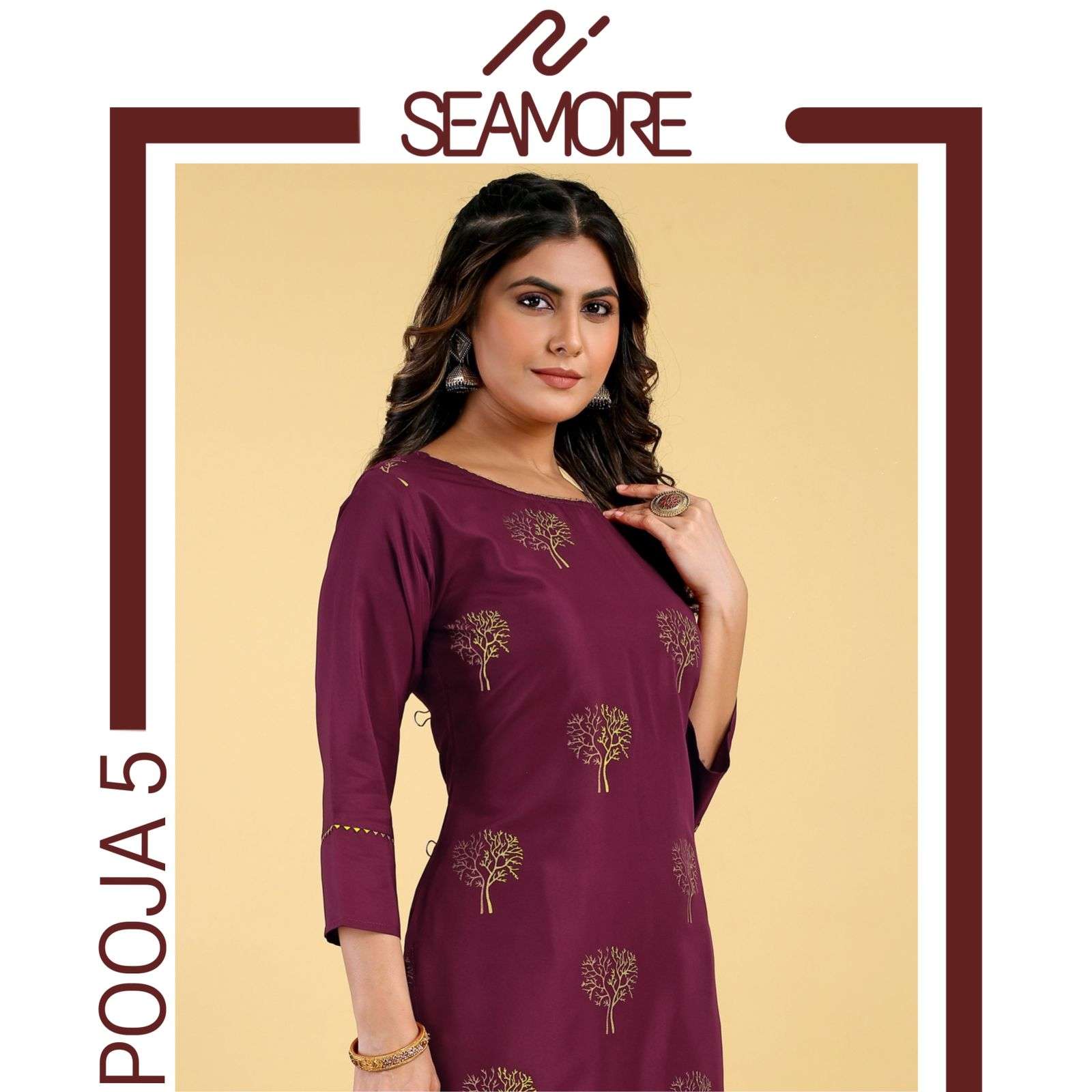 Seamore Pooja Vol 5 Designer Print Fancy Kurti Bottom Size Set Collection