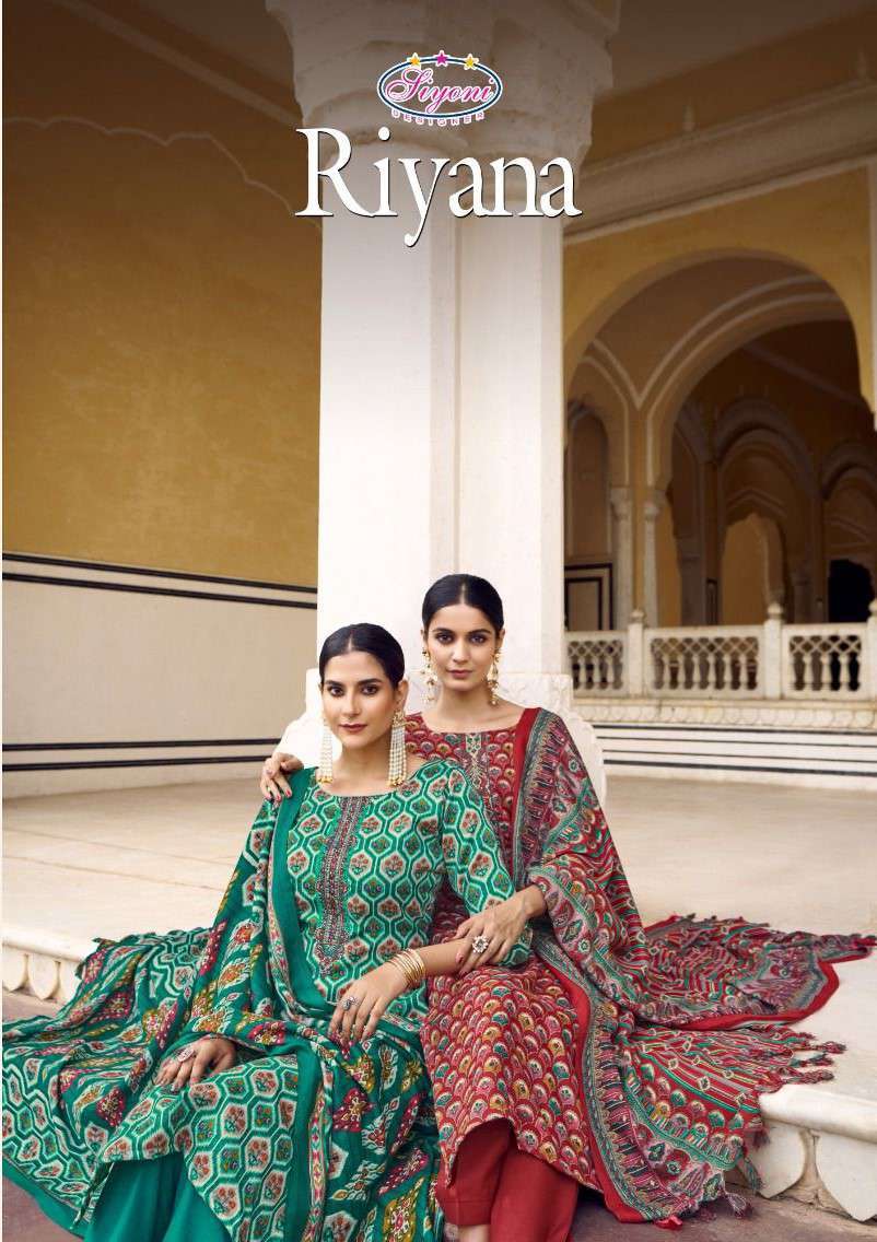 Siyoni Riyana Fancy Print Heavy Pashmina Winter Wear Suits Catalog Exporter