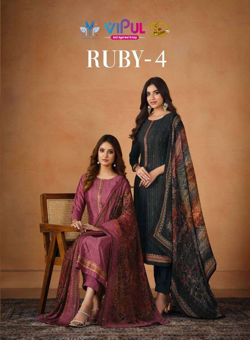 Vipul Ruby Vol 4 Fancy Straight Designs Festive Wear Dress Catalog Exporter