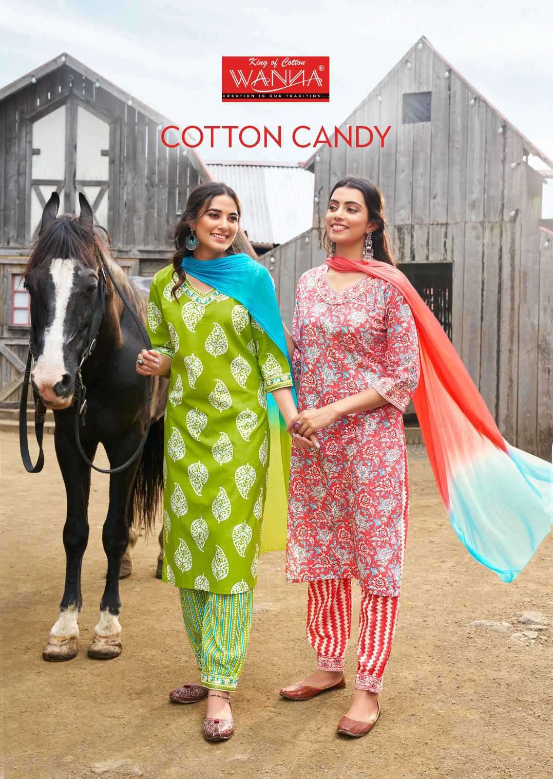 Wanna Cotton Candy New Designs Aghani Pant Kurti Dupatta Set Wholesaler