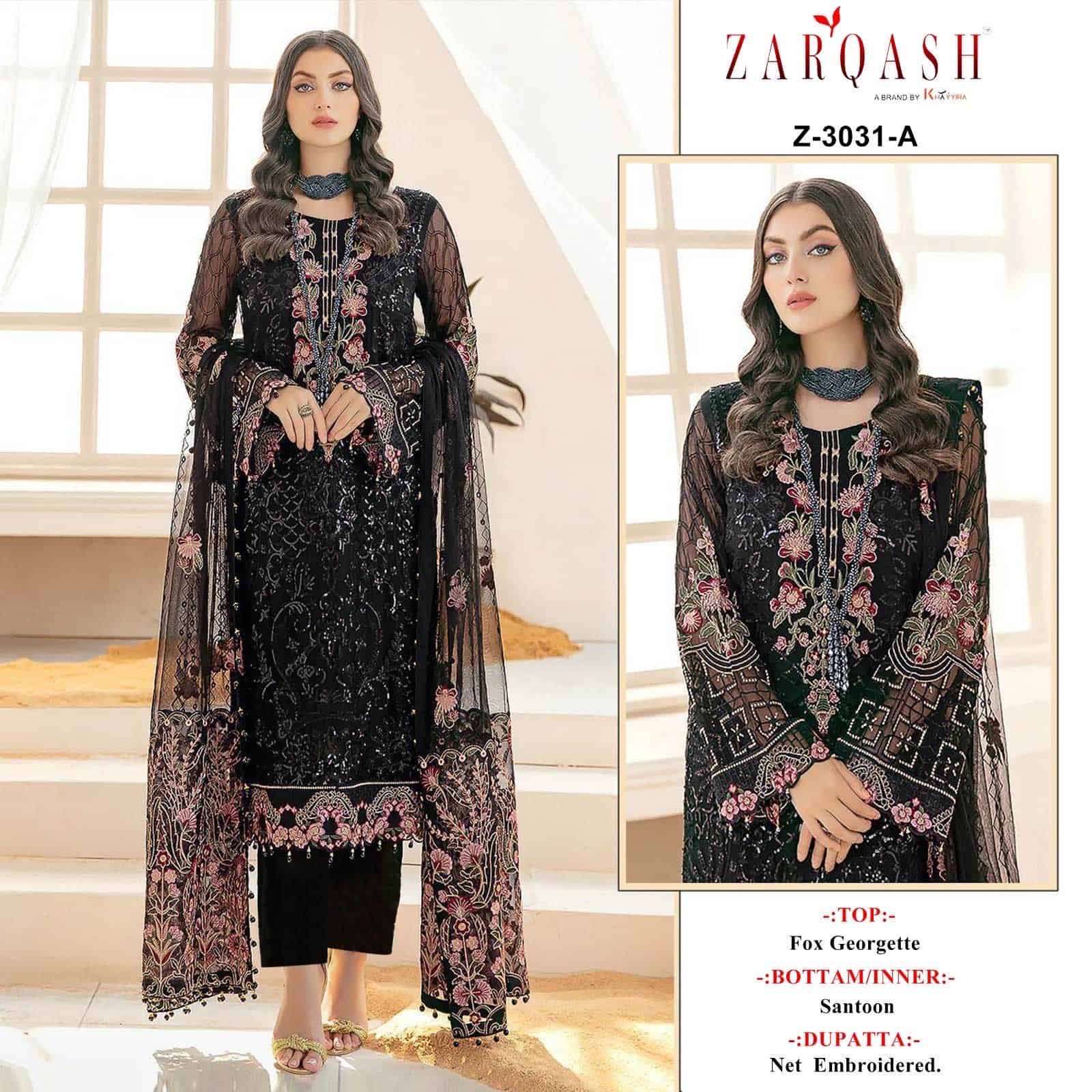 Zarqash Z 3031 A Pakistani Festive Wear Style Designer Salwar Suit Exporter