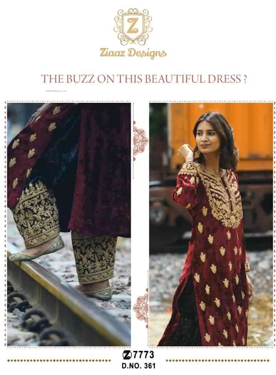 Ziaaz Designs 361 Party Wear Style Designer Pakistani Velvet Suit Wholesaler