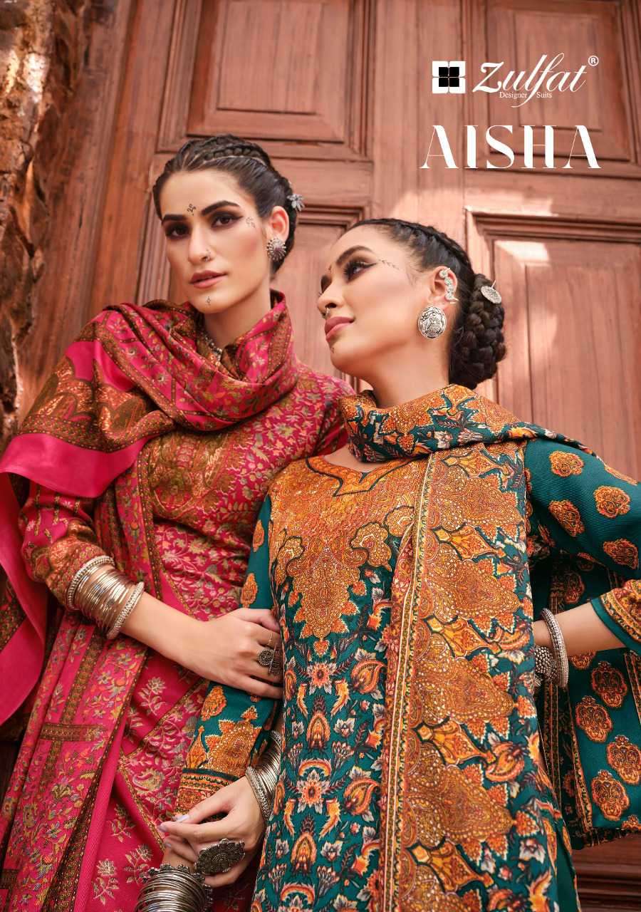 Zulfat Aisha Digital Print Fancy Pashmina Winter Wear Suit Wholesaler