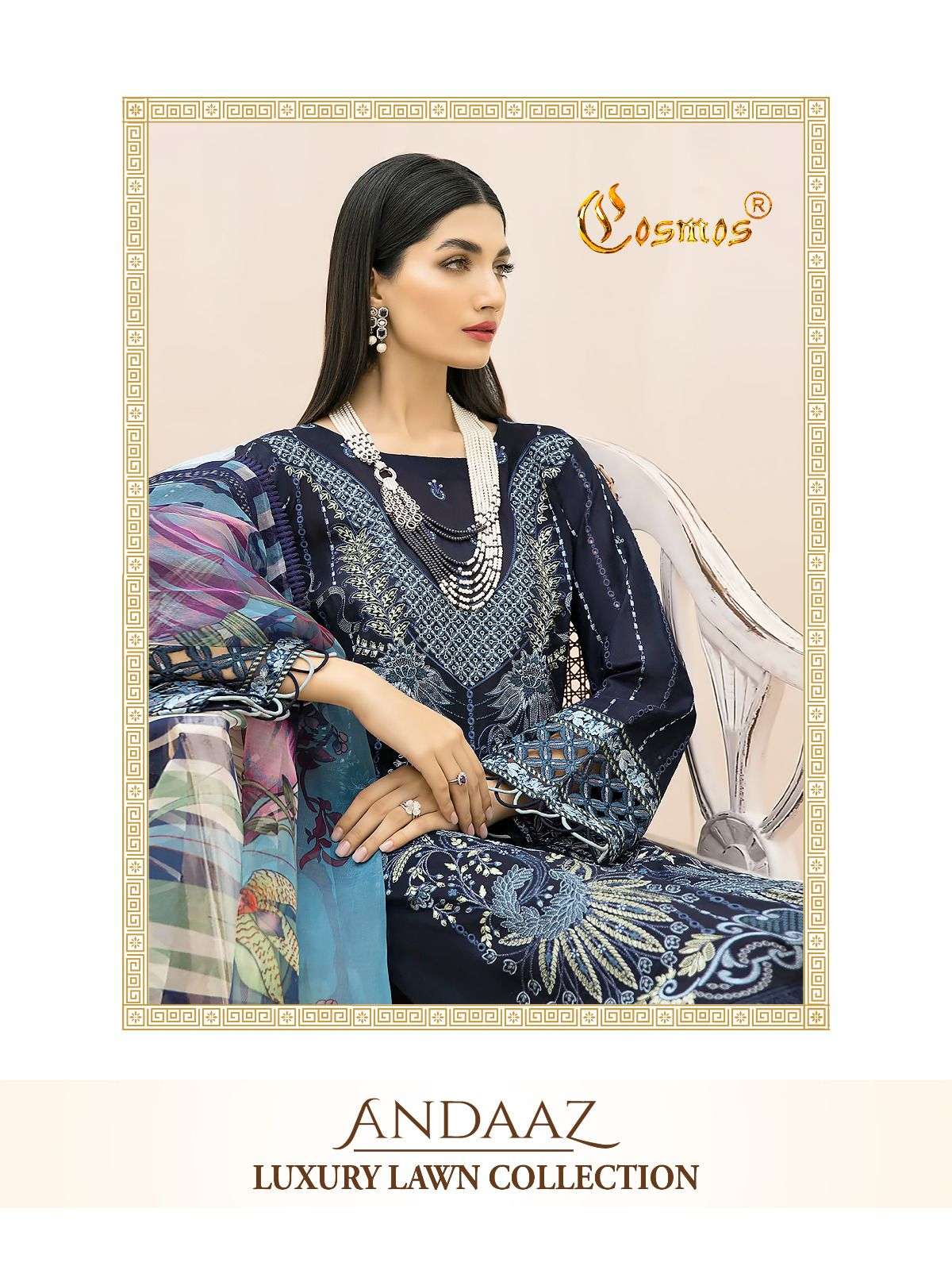Cosmos Andaaz Luxury Lawn Collection Designer Embroidered Pakistani Suit New Designs
