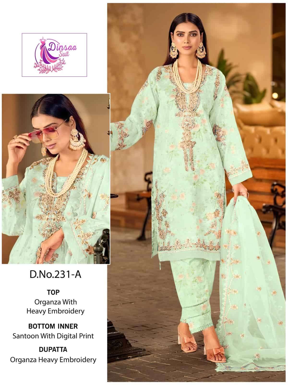Dinsaa 231 Colors Pakistani Festive Wear Style Designer Salwar Suit Wholesalers