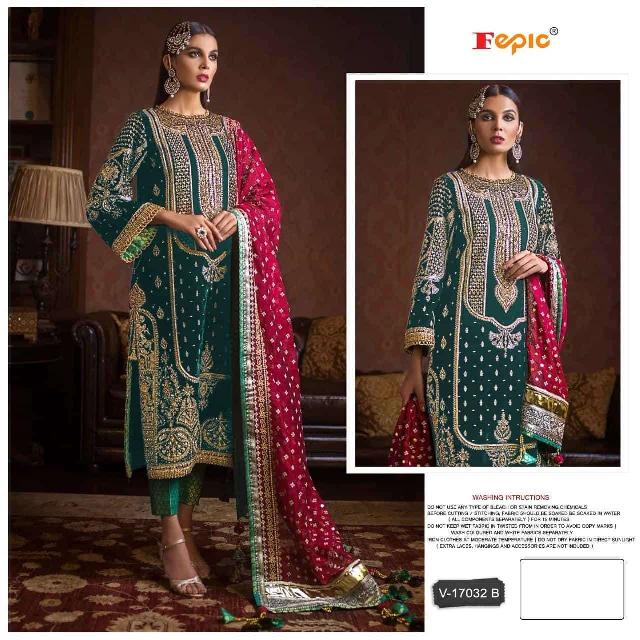 Fepic V 17032 B Pakistani Party Wear Style Heavy Designs Velvet Suit Dealers