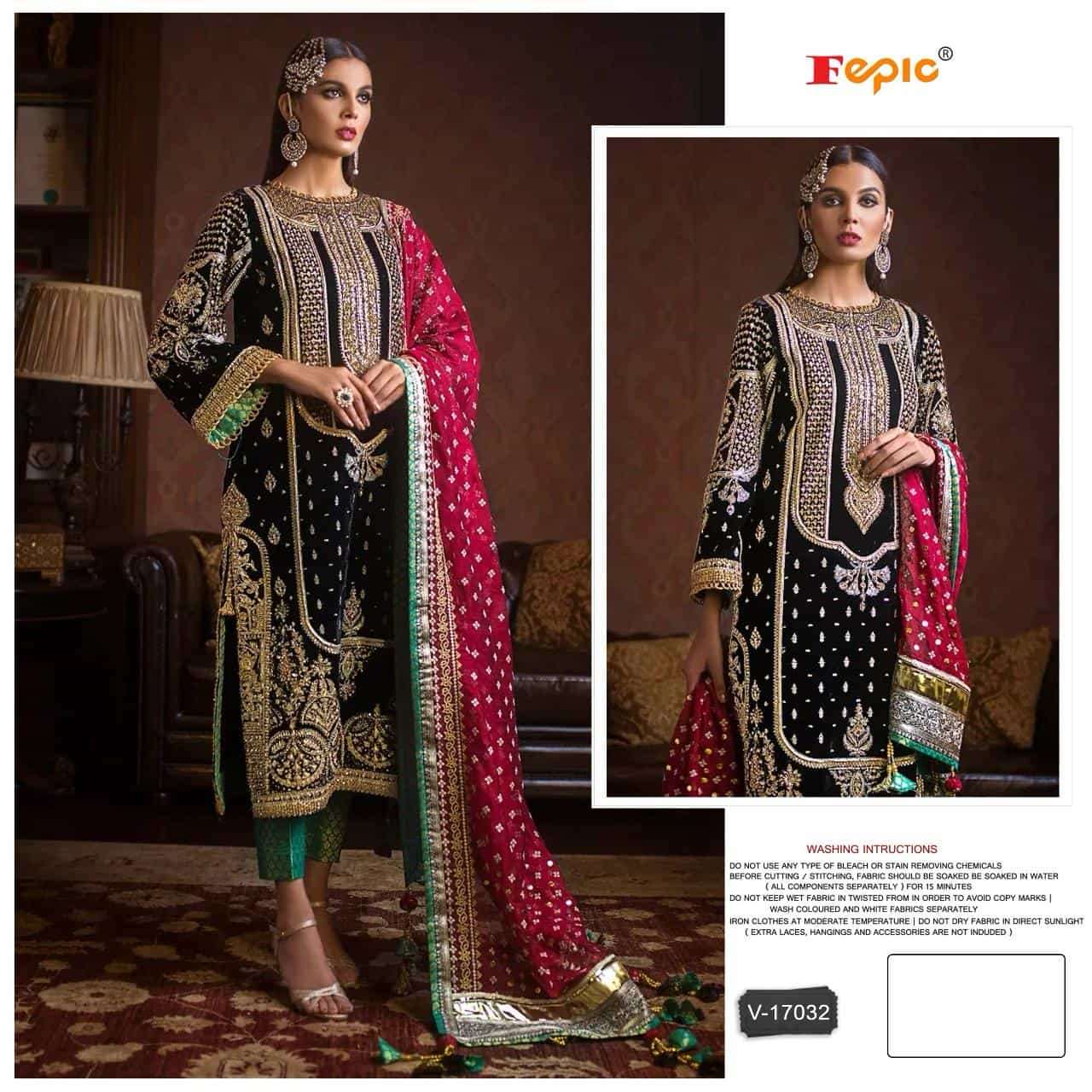 Fepic V 17032 Colors Pakistani Heavy Embroidered Winter Wear Salwar Suit Exporters