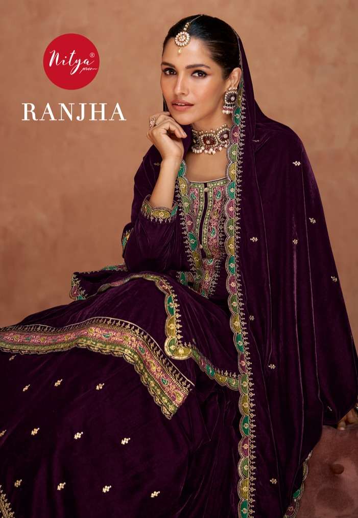 LT Fabrics Nitya Ranjha Lehenga Style Velvet Suit New Collection